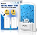 2-Pack Flying Insect Trap with 8 Refills - Plug-in Fruit Fly Trap for Indoor, Bug Zapper for Gnats, Fruit Flies & House Flies | Blue & UV Light Attraction | Mess-Free Disposal