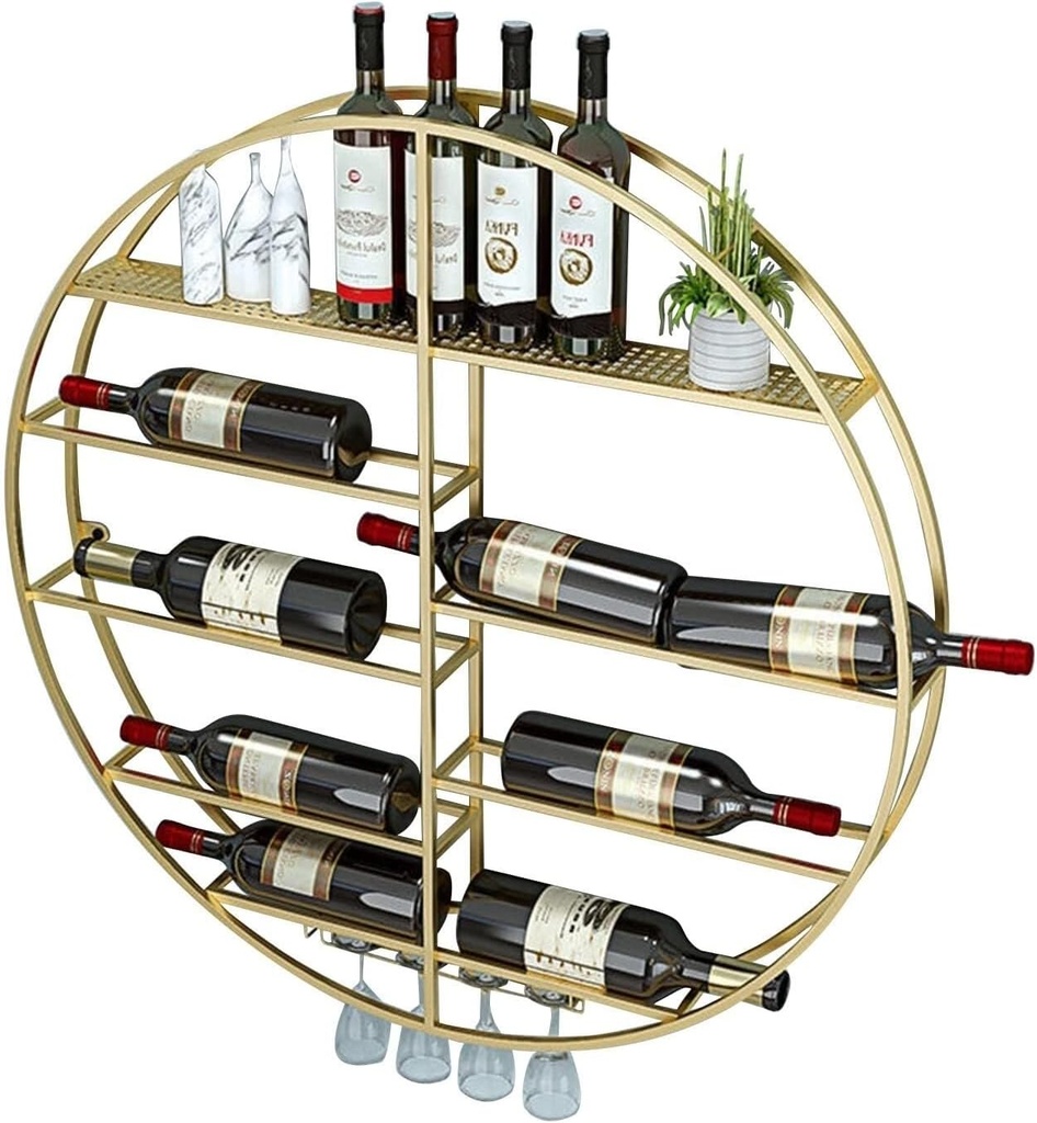 Gold Wall Mounted Wine Rack – Hanging Bottle Holder & Stemware Glass Shelf for Kitchen, Bar, Dining Room, Pantry, Cellar, Easy Install, Sturdy Iron Design(70x70x11cm)