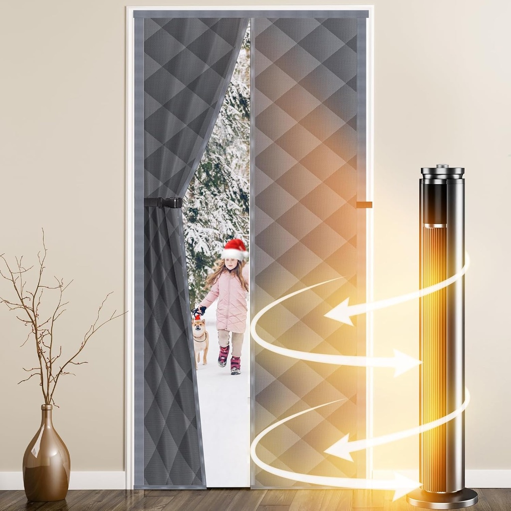 Magnetic Thermal Insulated Door Curtain,Fits Door Size 48'' x 80'', Durable Oxford Cloth Thicken Cotton Fiber Fill, Temporary Door Insulation Cover,Soundproof Weatherproof Doors Blanket