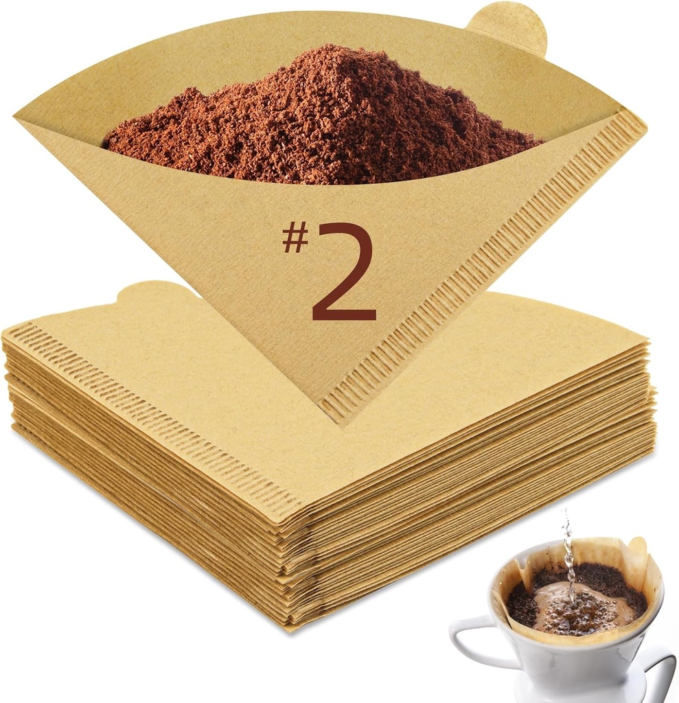 50PCS Cone Coffee Filters, Coffee Filters #2 Pour Over Natural Paper Filters 02 Cone & V-Shaped Small Filters for Drip Coffee Maker Disposable