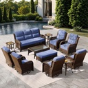 HILLGA Luxury Patio Furniture Set with 6-Inch Thick Cushions, High Back Outdoor Swivel Rocker Chairs and Patio Couch, 13-Piece All Weather Conversation Set for Porch Deck Pool Yard, Blue (V3)