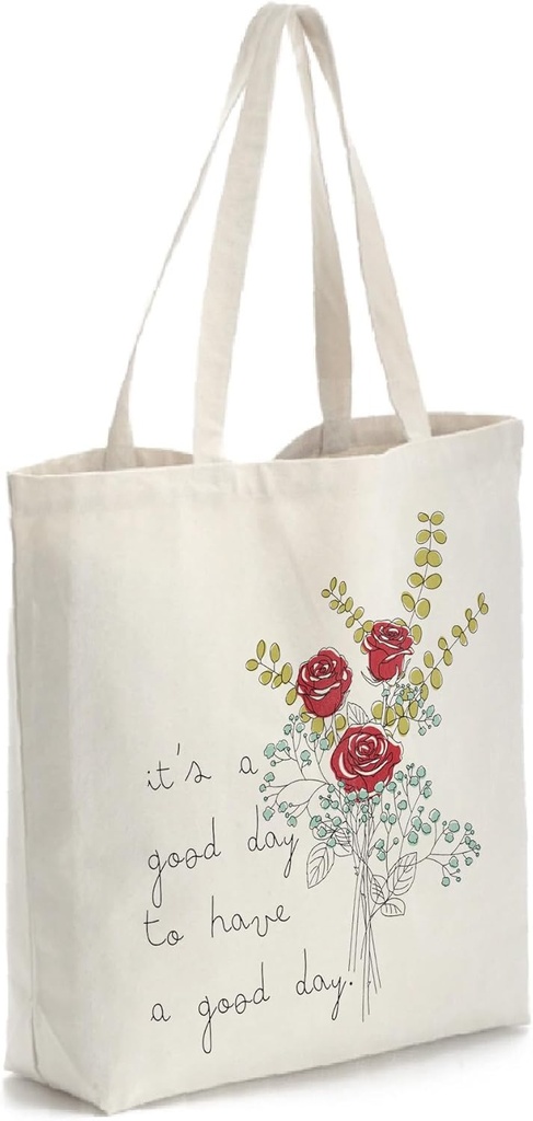 Spring Boho Flowers Canvas Tote Bag Reusable Grocery Shopping Bags Shoulder Bag Book Tote, gifts for Birthday, Christmas, GYM, Holiday, Women, Girls, Teachers, Friends. B22