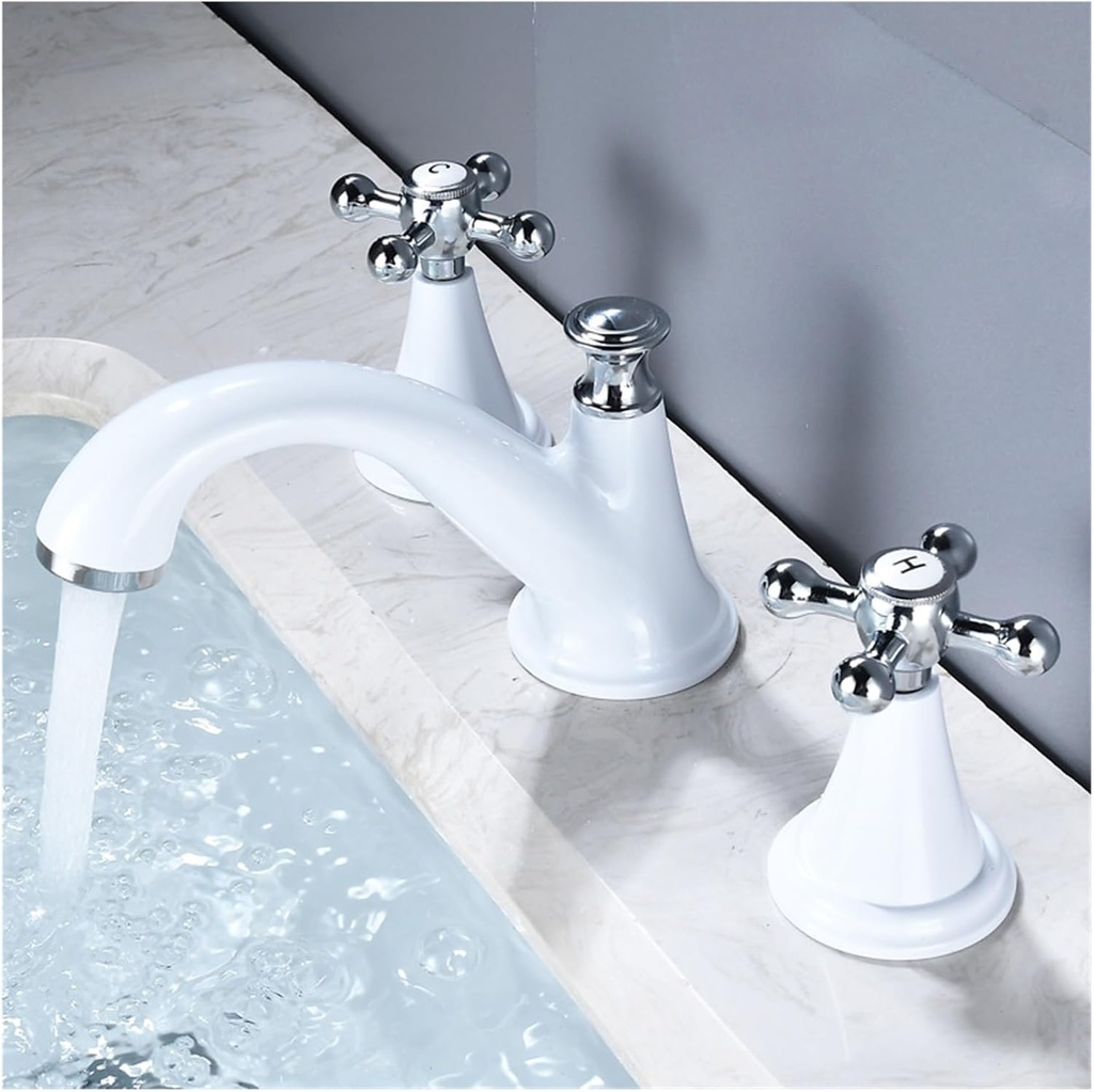 Matte Black Chrome Bathroom Basin Faucet Taps Sink Faucet Double Handles 3 pcs Bathroom White Bathtub Faucets Tap, Chrome Bathroom Faucet