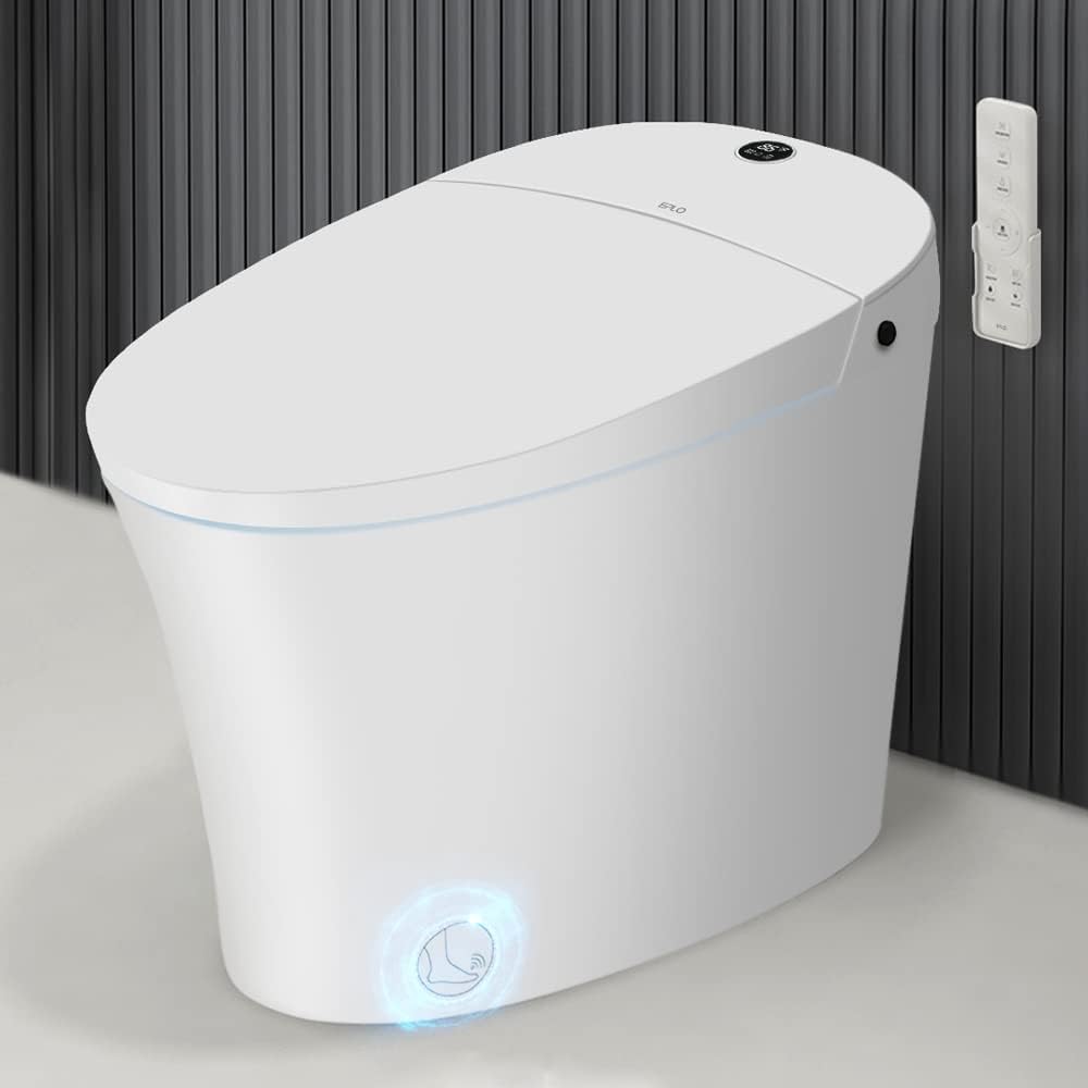 EPLO Smart Toilet,One Piece Bidet for Bathrooms,Modern Elongated Toilet with Warm Water,Dual Auto Flush,Foot Sensor Operation,Heated Bidet Seat,Electric Tankless Toilets with LED Display E16