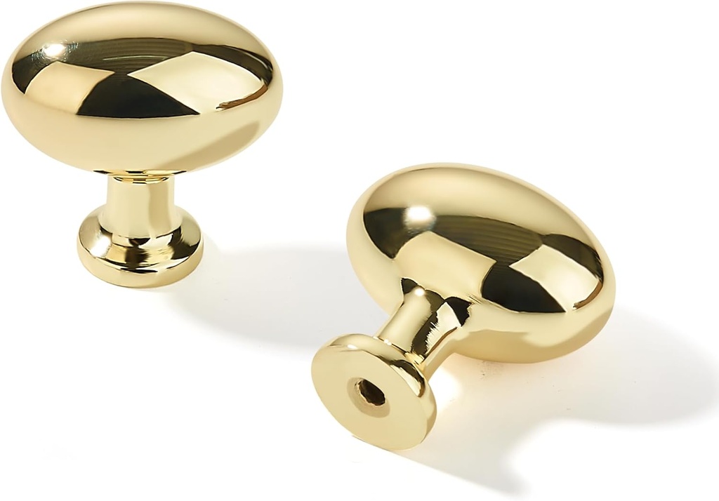 Khtumeware 10 Pack 1-3/8 inch(35mm) Polished Brass Oval Unlacquered Brass Drawer Knobs for Dresser Drawers