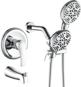 Dual Shower Faucet Set With Tub Spout - Complete Combo System With Handheld and Head - Trim Kit Chrome Polished Fixtures