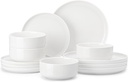 MALACASA Plates and Bowls Sets, 12 Pieces Porcelain Dinnerware Sets Dishware Sets Chip Resistant Ceramic Dish Set Dining Dinner Ware Service for 4, White, Series LUNA