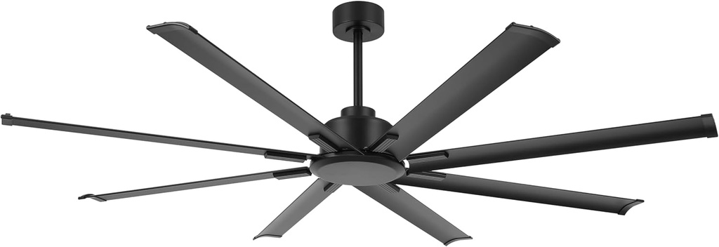 72" Ceiling Fan No Light, Reversible DC Motor, 6 Speed Remote Control, Industrial 8 Aluminum Blades with 3 Downrods for Home or Commercial, Living Room/Warehouse Black