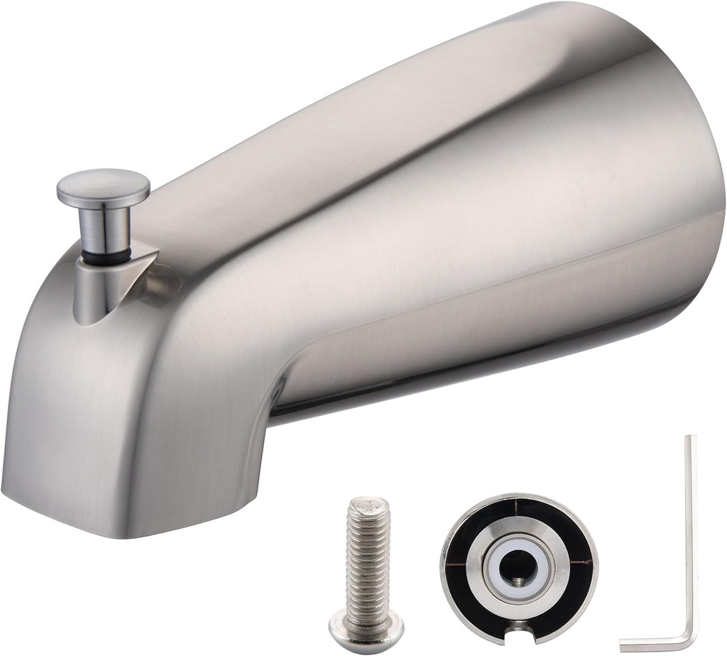 Bathroom Tub Spout Compatible, Fits 4 Inch Reach Wall Front Mount Slip-on Tub Spout with Shower Diverter 1/2'' Copper Water Tube with Hex Wrench, Brushed Nickel (1 Pack)