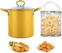 Small Deep Fryer Pot, 3.2QT Steel Grease Container for Kitchen with Basket and Lid, Japanese Tempura Deep Fryer Pot for Kitchen Fat Storage, Frying Fries Chicken (Yellow)
