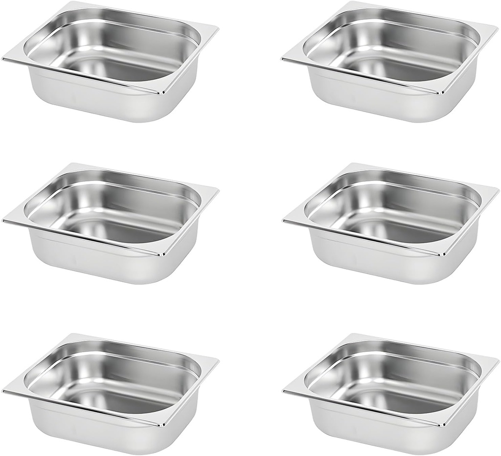 CTJ 6-Pack Hotel Pan 1/2 Size 4'' Deep Commercial Steam Table Pan NSF Stainless Steel Anti-Jam Table Pans Catering Storage Food Pans Metal Food Warming for Hotel, Home, Party, Restaurant, Buffet