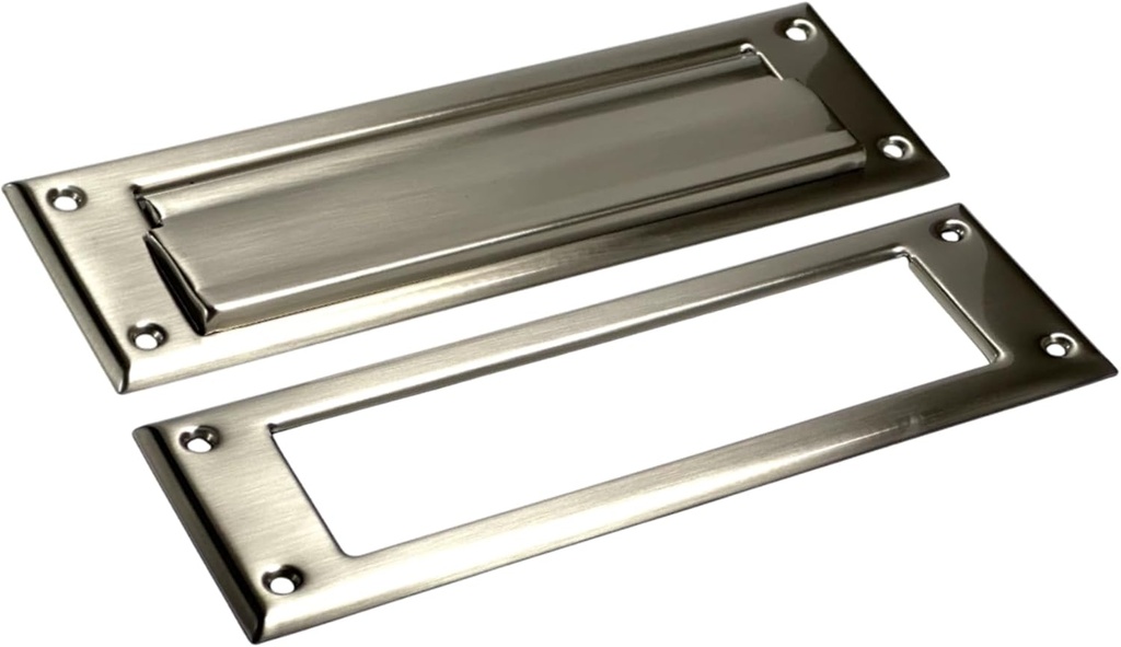 QCAA Soild Brass Mail Slot, with Solid Brass Interior Frame, 8-7/8''X2-7/8" Satin Nickel 1 Pack, Made in Taiwan