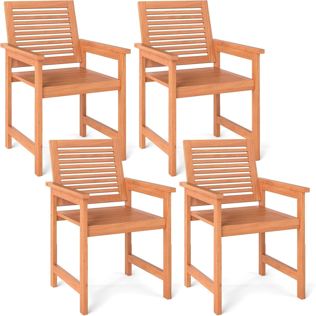 Tangkula Patio Chairs Set of 4, Outdoor Wooden Dining Chairs with Inclined Backrests and Slatted Seats, Outdoor Furniture Armchairs for Deck, Garden, Porch and Backyard (Horizontal Stripe, 2)