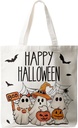 Horaldaily Canvas Tote Bag, Halloween Ghost Boo Reusable Shoulder Tote Bag for Women Lady Casual Vacation, Shopping, Work, Gym