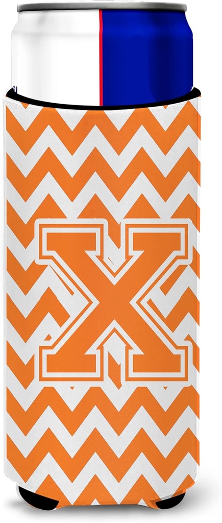 Letter X Chevron Orange and White Ultra Beverage Insulators for slim cans
