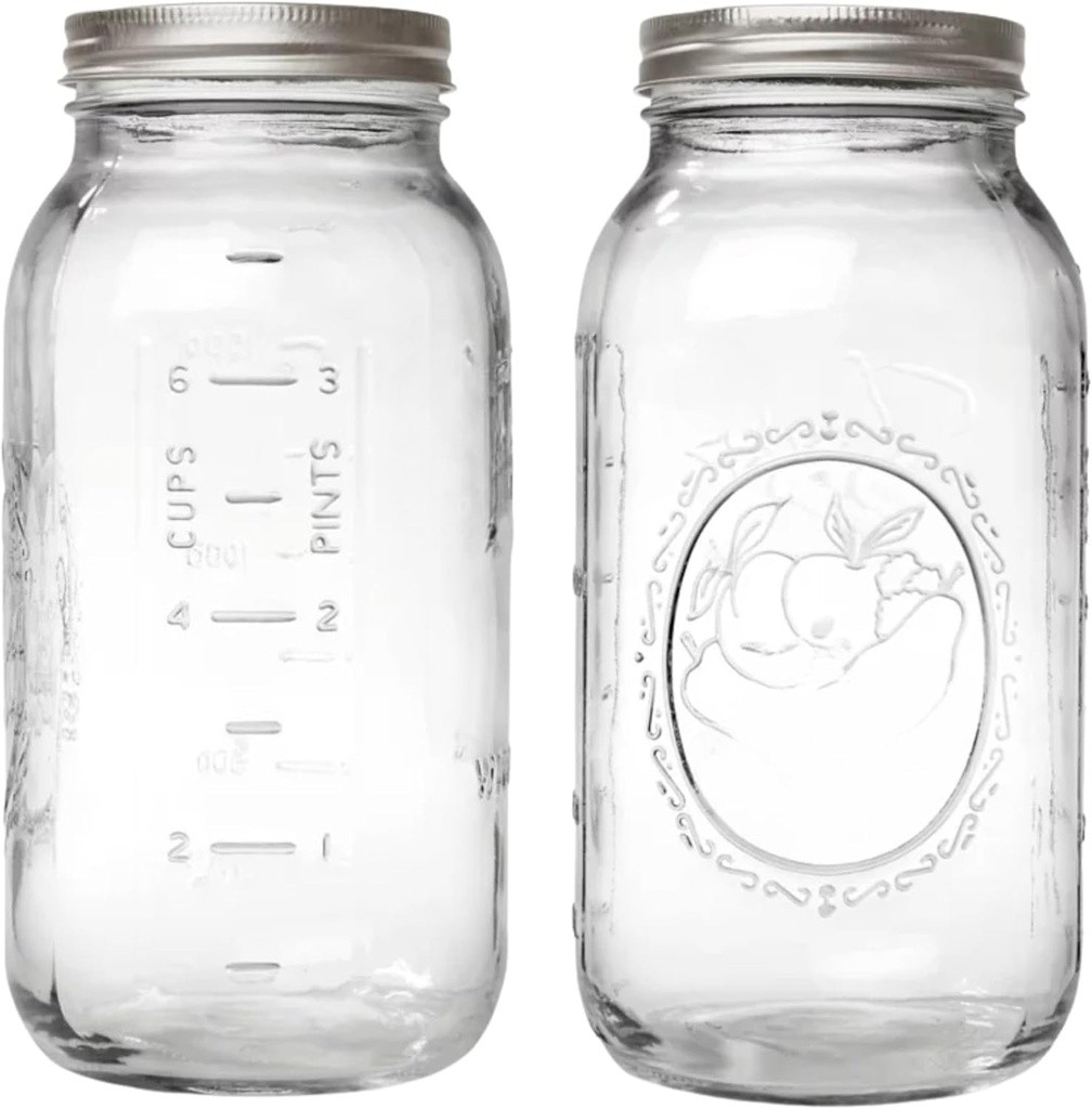 PR1M3 64 oz Mason Jar Wide Mouth, 2 Pack Large Half Gallon Mason Jars with Airtight Band & Lid, Clear Glass Jars for Canning, Fermenting, Pickling, Storing.
