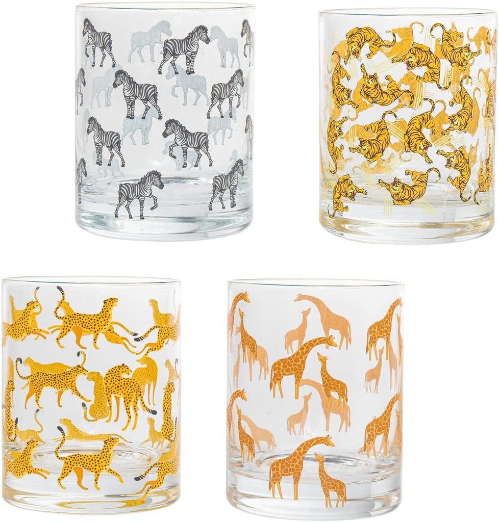 Godinger Double Old Fashioned Glasses with Jungle Animals, Set of 4