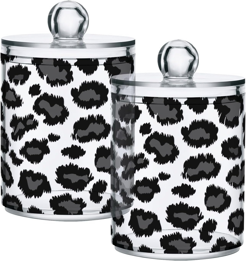 Acrylic Plastic Clear Jar with Lid, Black Grey Leopard Pattern Airtight Storage Jar 2 Pack Kitchen Storage Containers for Cookie Snack Candy