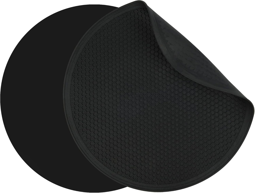Silicone Trivet Mat -Pot Holders-Round Trivets for Hot Dishes-Pots & Pans, Dia11.81 Microwave Plate Cover Mat, Multi Function Counter Silicone Mats, Durable Kitchen Drying Mat Set 2 Black
