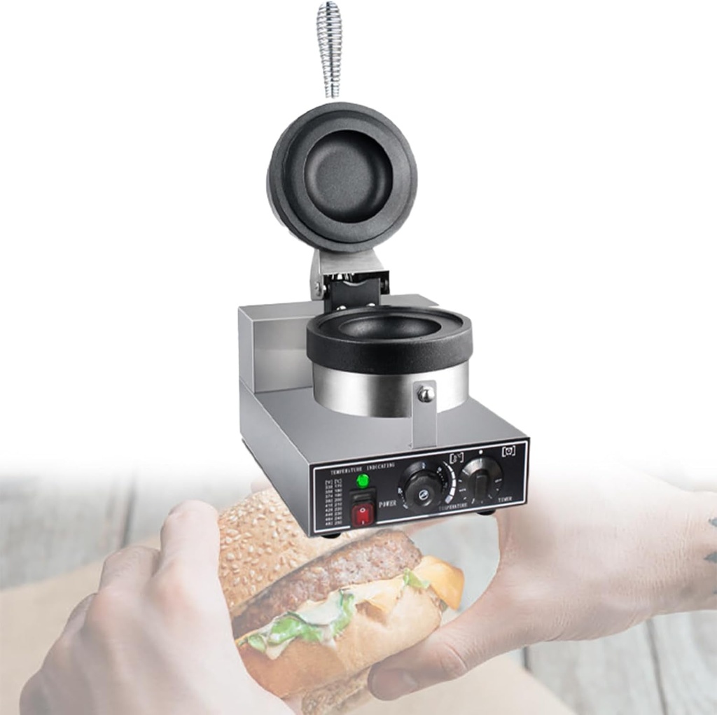 Commercial Electric Burger Waffle Maker Machine, Non Stick Panini Hamburger Press Machine Stainless Steel Ice Cream Burger Baker for Waffles, Paninis, 1200W