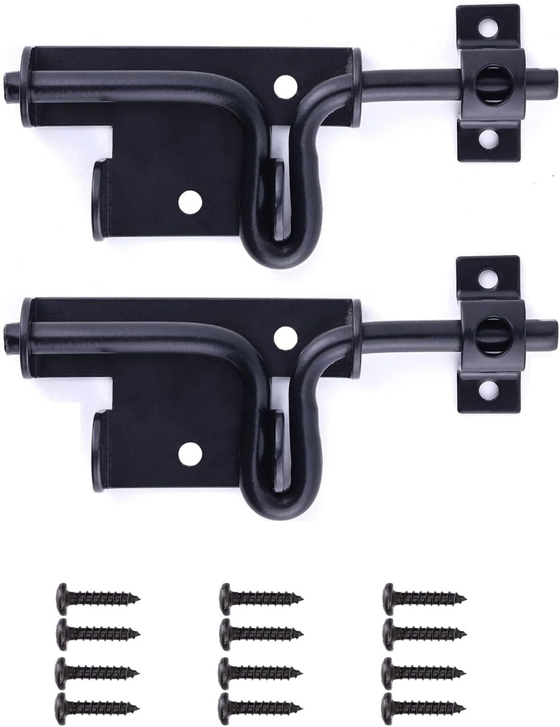 2 Packs Heavy Duty Slide Bolt Gate Latch – Black Thickened Metal Sliding Bolt Door Lock with Padlock Hole for Wooden Fence/Shed Door/Yard Door/Barn Door/Interior and Outdoor Latch