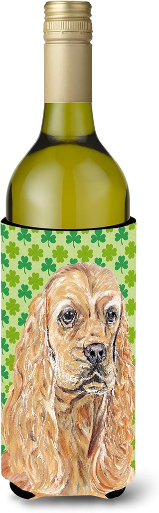 Caroline's Treasures SC9570LITERK Buff Cocker Spaniel Lucky Shamrock St. Patrick's Day Wine Bottle Hugger Bottle Cooler Sleeve Hugger Machine Washable Collapsible Insulator Beverage Insulated Holder