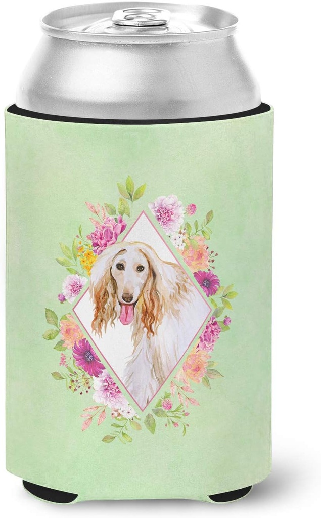 Caroline's Treasures CK4270CC Afghan Hound Green Flowers Can or Bottle Hugger Cooler Washable Drink Sleeve Collapsible Beverage Insulated Holder, Can Hugger, Multicolor