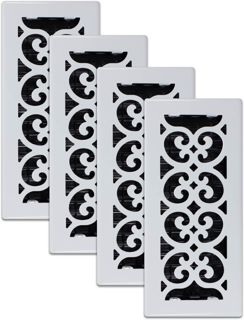 Decor Grates (4-Pack) FS410-WH Scroll Design Floor Register, 4x10 Inches, Painted White