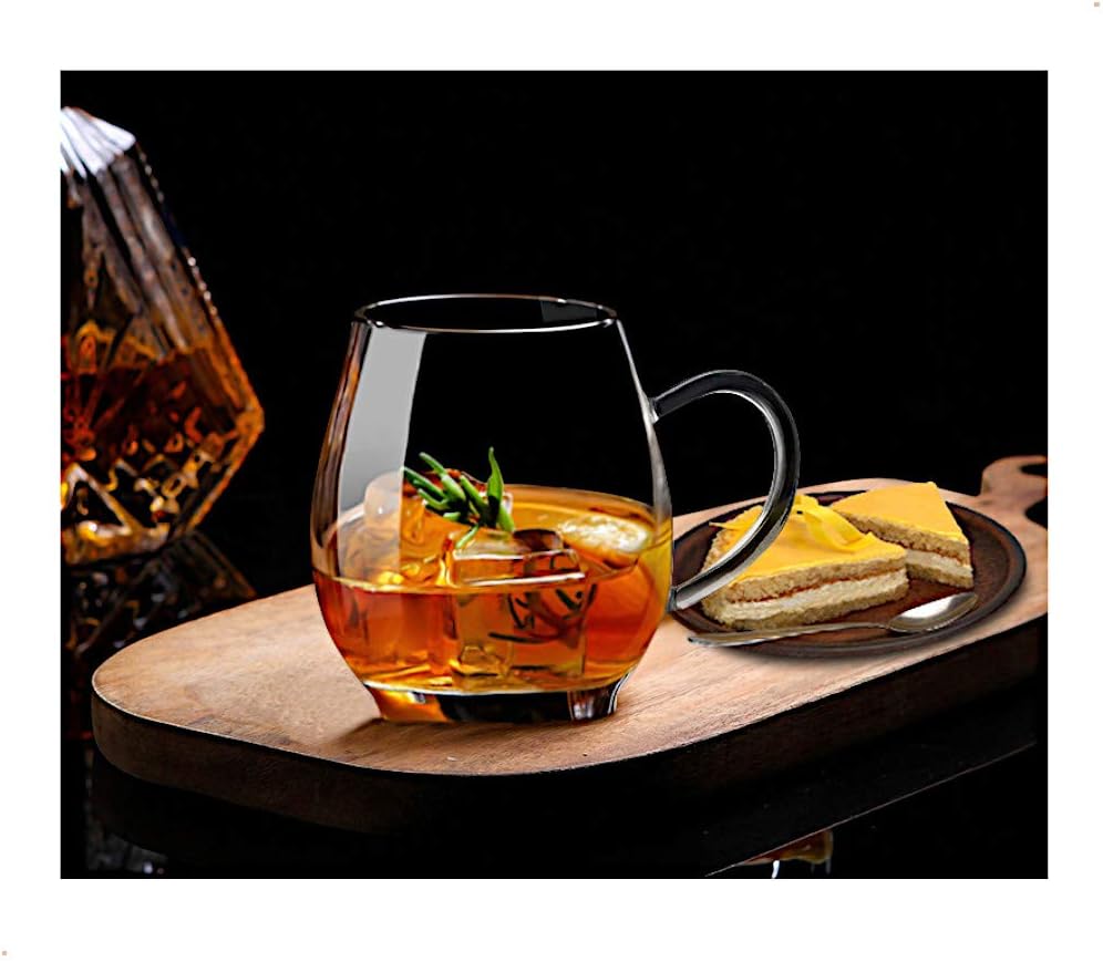 Sun's Tea Ultra Clear Glass Tea Mug | Coffee Mug 16 oz (470 ml) | Borosilicate - Glasses w Big Handle | Simple and Elegant | Microwave Safe | Pure Glass