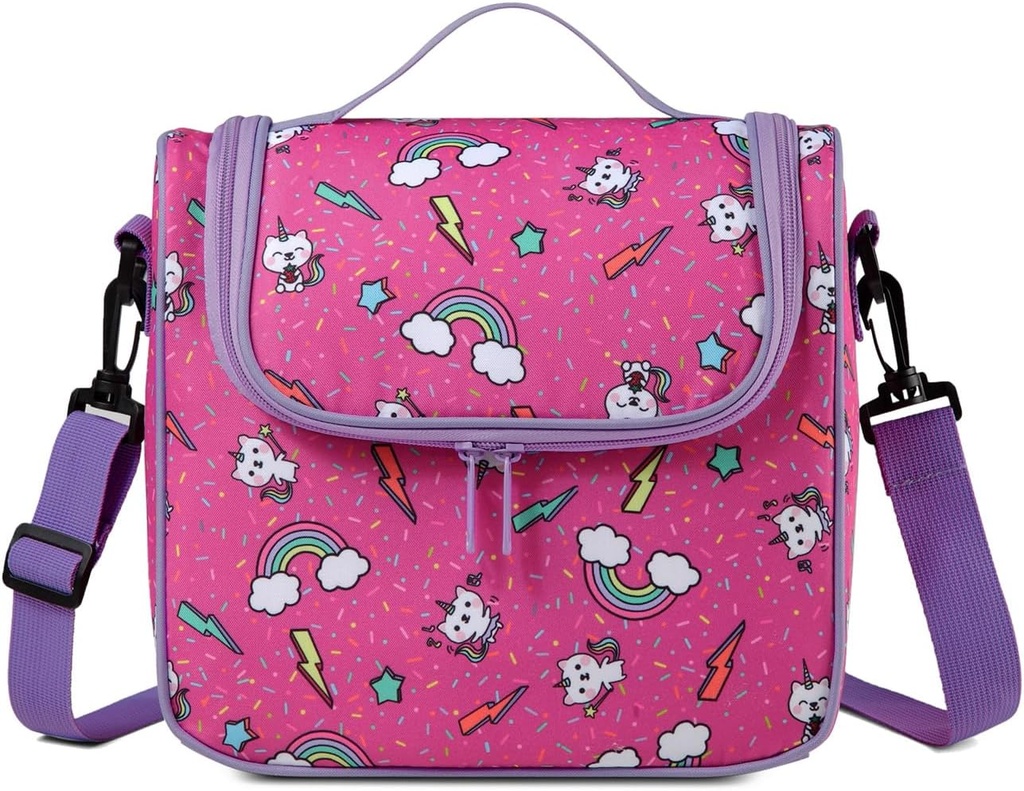 Lunch Bag for Girls, Chasechic Insulated Kids Lunch Bag, Lightweight Lunch Box Leak-Proof Cooler Bag with Detachable Adjustable Shoulder Strap, Kids Lunch Tote Organizer for Daycare School, Cat