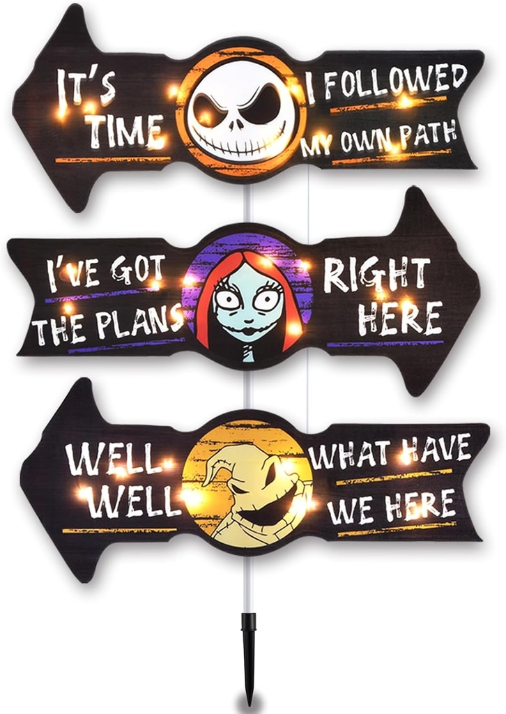 Lighted Jack Sally Yard Signs, Scary Halloween Decor Christmas Nightmare Halloween Decorations Outdoor Before Party Lawn Cute Garden Yard Stakes Outside Arrow Decorations Clearance