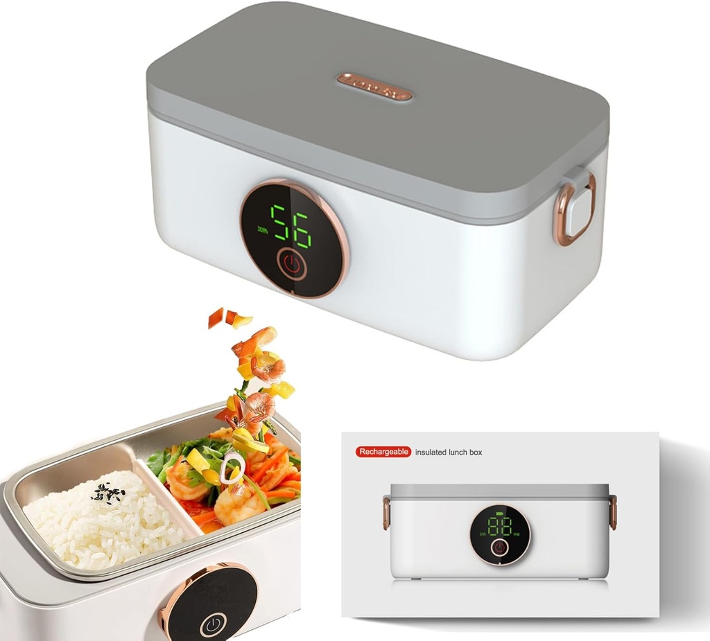 Portable Electric Lunch Box, 60W Cordless Portable Electric Self Heating Lunch Box, 16000mAh Rechargeable Cordless Heated Lunch Box, Car Truck Self Heating Lunch Box for Travel