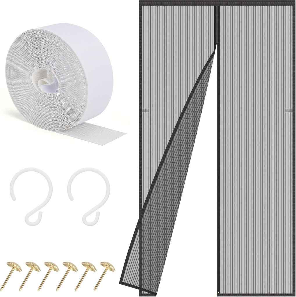 Sylken Magnetic Screen Door,Screen Size 31" x 80" Strengthened Fiberglass Mesh,Mesh Net Curtain for Sliding Glass/Double/Patio/French/Front/Back Doors with Strengthened Magnets