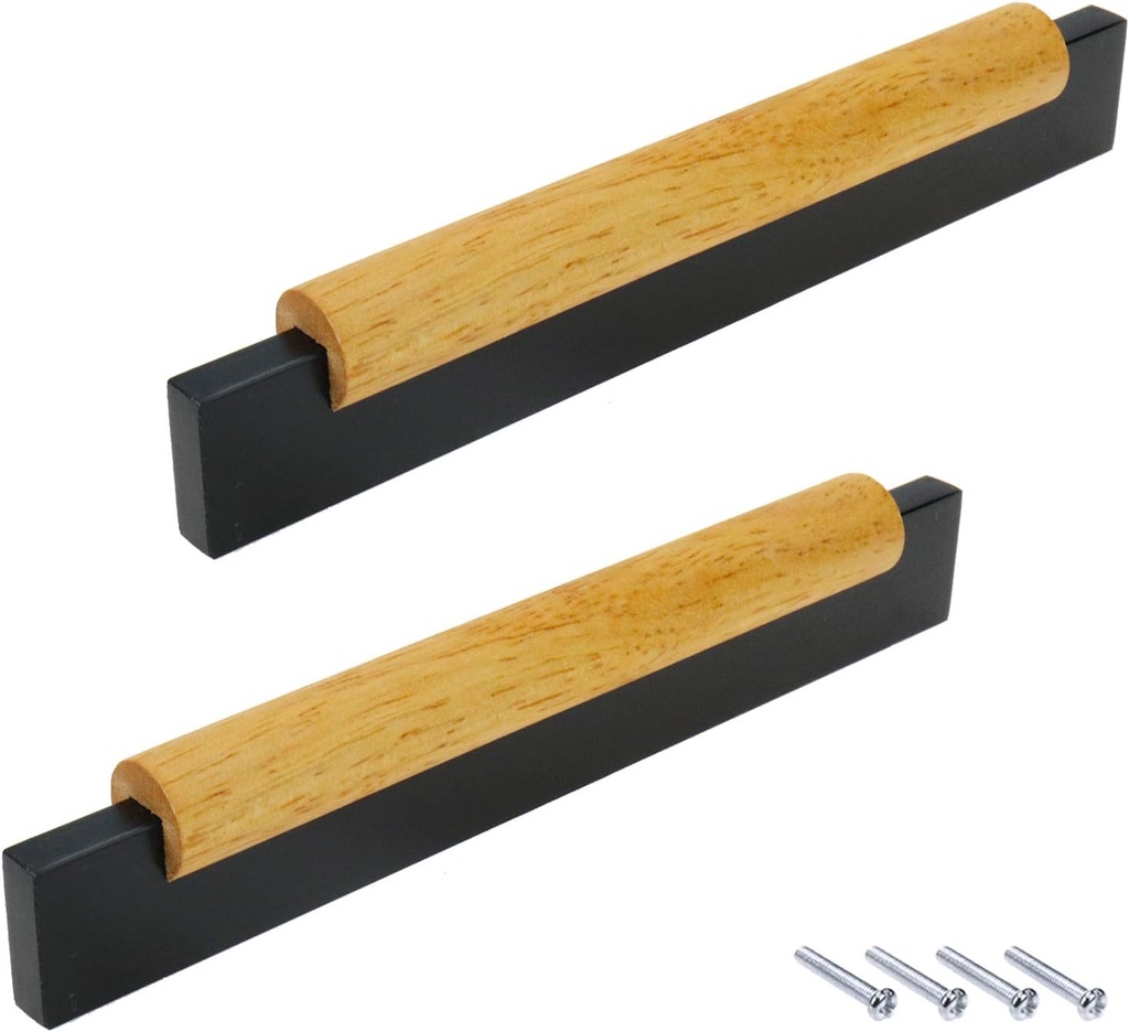 Mcredy Dresser Handles 6.3 Inch Hole Centers Black Wooden Cabinet Pulls for Cupboard Closet Doors Furniture Knobs, 2 Packs