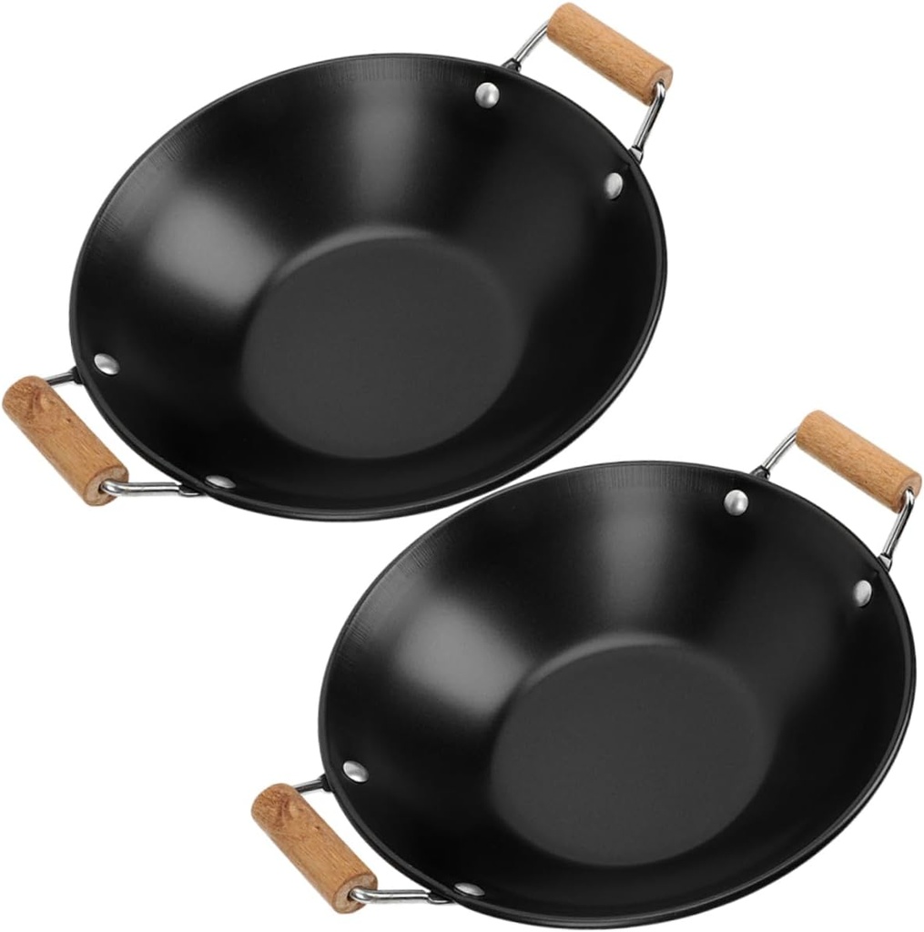 2pcs Stainless Steel Hot Pot Cooking Pot Set Wooden Handles Thickened for Household Use Suitable for Noodles and Take-out