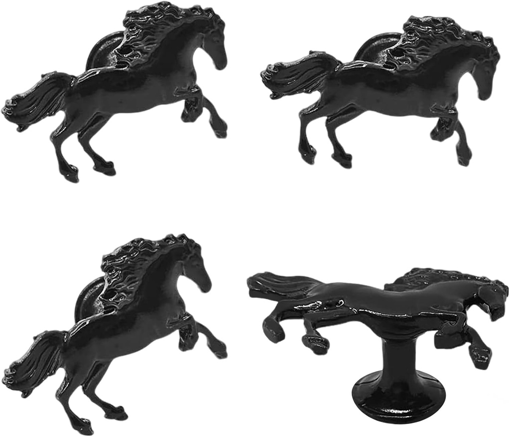 haowei Horse Knob Dresser Knob 4 Pcs Pulls for Dresser Drawer Kitchen Cabinet Zinc Alloy Pulls Handles Door Wardrobe Cupboard Hardware Furniture Decorative(Black)