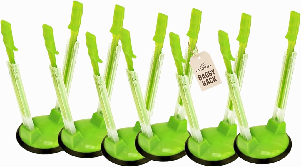 Baggy Rack - (6 Pack) Sandwich Bag Racks, Clip Food Storage Bags Onto Holder, Best Opener for Freezer & Storage Baggie - Ideal Plastic Kitchen, No Hassle Cooking Gadget Solutions For a Clean Pour