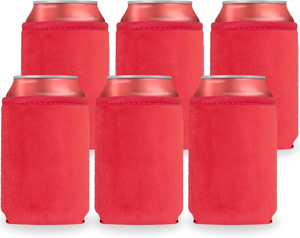 Faux Fur Blank Beer Can Coolers, Soft Plush Insulated Neoprene Can Sleeves, DIY, HTV Vinyl Projects for Wedding, Gifts Party and Event. (6-Pack, Ruby Red)
