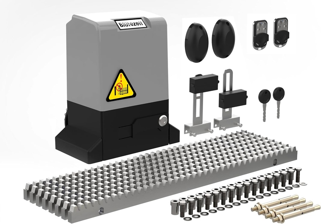 Blütezeit 220V Automatic Sliding Gate Opener (220~240V), 1800lb Rack Driven Slide Gate Motor 370W with 2 Remotes & IR Sensor, 1/2HP Electric Driveway Operator Complete Kit for Gates up to 40ft