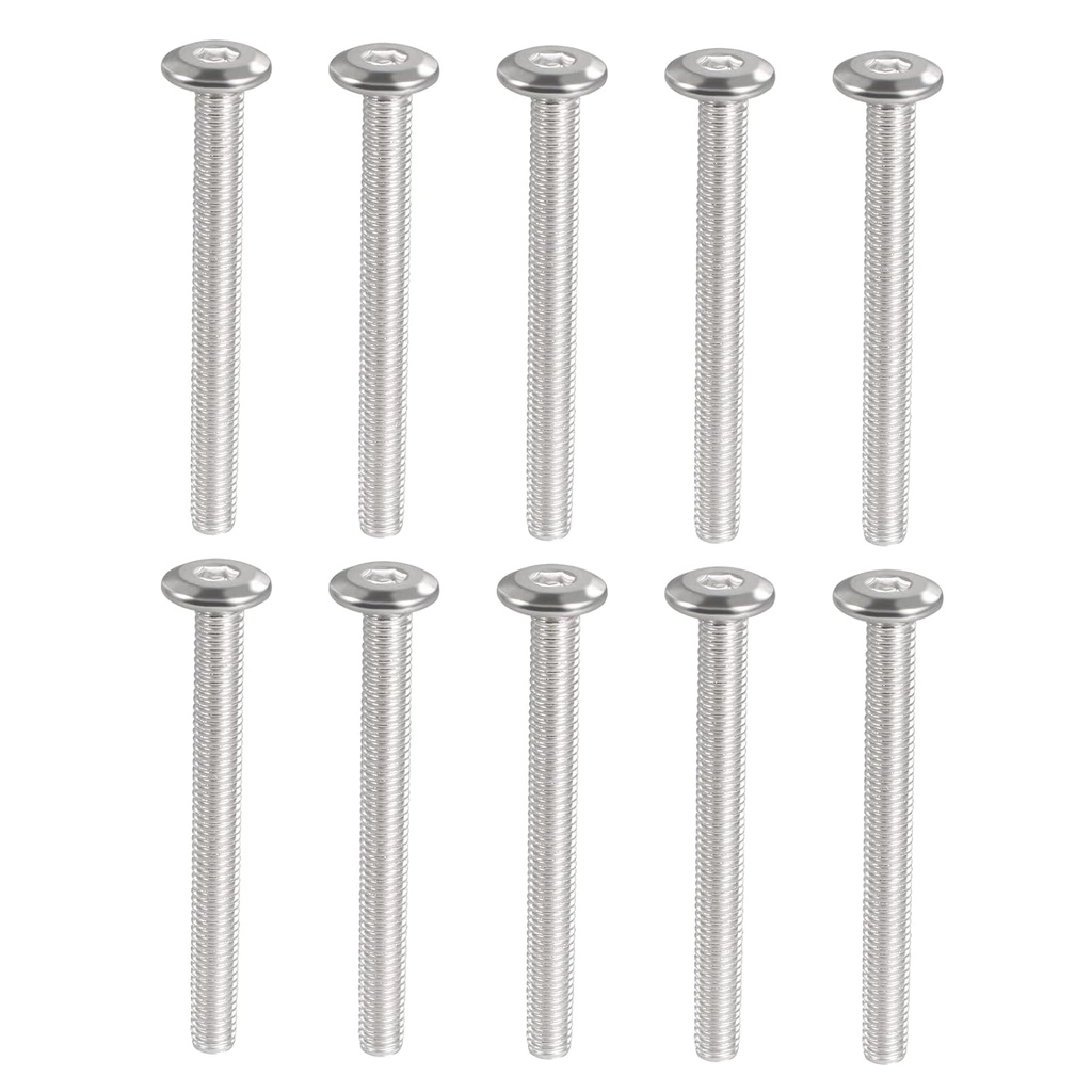 10 Pcs M6-1.0 x 60mm Flat Round Head Hex Socket Cap Screws Bolts, 304 Stainless Steel Connection Bolts Screws for Furniture, Bed, Chairs