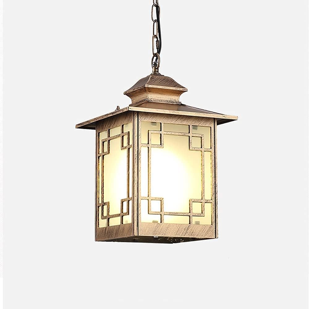 Chinese E27 External Glass Lantern Waterproof Lamp Bronze Die-Aluminum Entryway Corridor Hanging Lamps Outdoor Garden Balcony Gallery Terrace Lighting Chandelier Perf/26 * 18Cm/A/26 * 18Cm