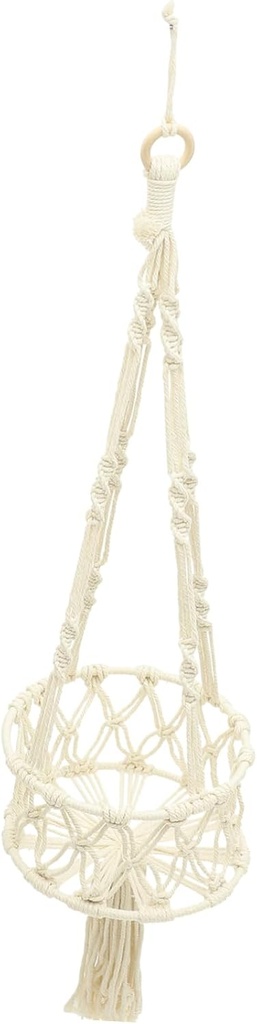 Healifty Handwoven Macrame Hanging Fruit Basket with Iron Ring Capacity Vegetable Storage Organizer for Kitchen Wall Cotton Rope Design Space Saving and Decorative Organizer