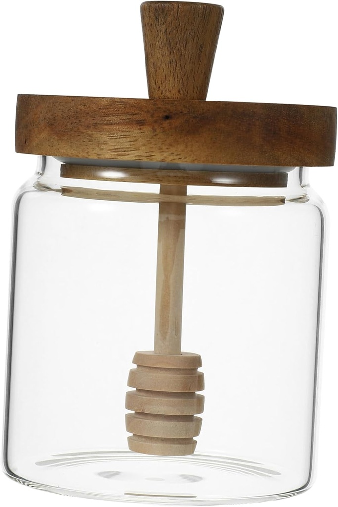 Garneck Honey Storage Pot Small Honey Jar Wooden Dipper Honey Dispenser Kitchen Honey Container for Syrup
