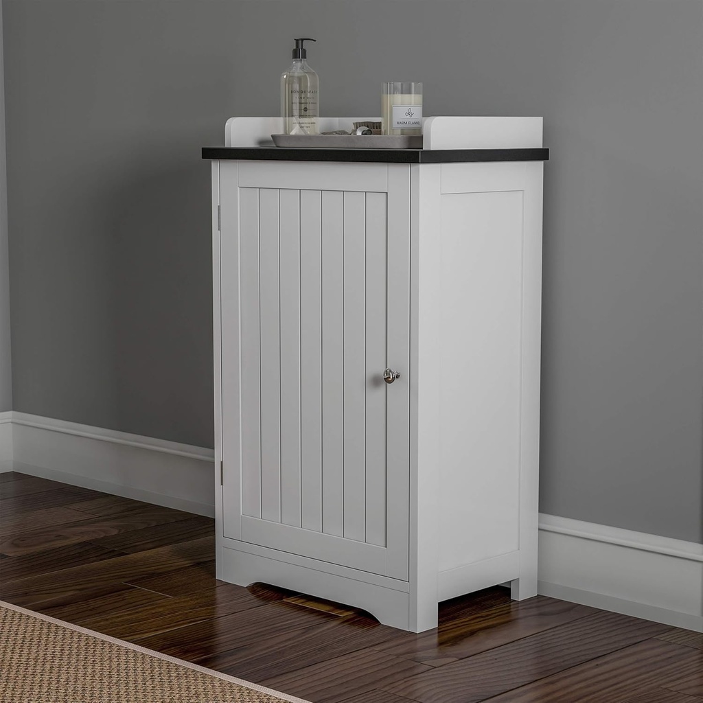Lavish Home 2-Tier Bathroom Floor Storage Cabinet – 29” Tall Free Standing White Cupboard with Adjustable Shelf, Shutter-Style & Slatted Look Door – Towel, Toiletries, or Laundry Organizer