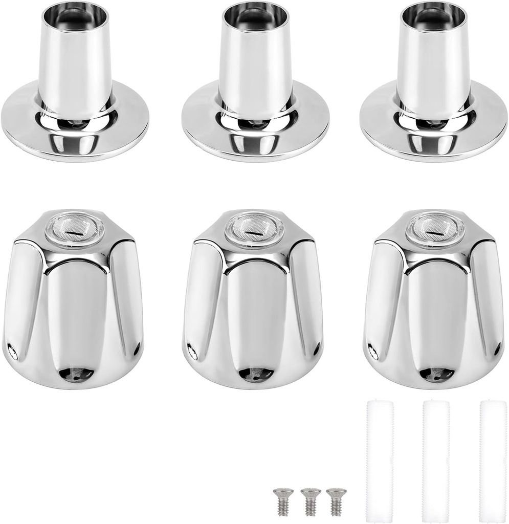 3pcs Shower Knob Replacement, Silver Zinc Alloy Bathtub Knobs with Bases Connectors and Screws Bathtub Faucet Handle Kit Compatible with Price/Pfister Verve Tub Shower Handle