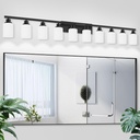 10 Light Bathroom Vanity Lights Over Mirror, 65.4 inch Black Vanity Lights Fixtures with White Glass Shades Matte Black Modern Vanity Lights Black Bathroom Wall Lighting for Mirror Bedroom