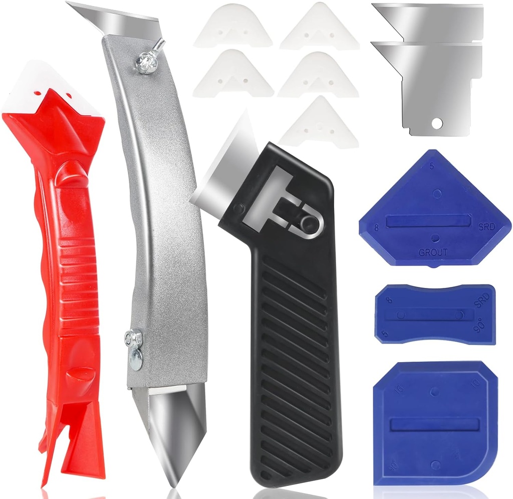 Caulking Tool, Stainless Steel Caulk Remover Tool& Grout Removal Tool, Silicone Sealant Finishing Tool Kit, Caulk Grout Remover Scraper for Kitchen Bathroom Window Sink Tile Joint