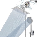 NearMoon Filtered Shower Head, High Pressure 8″Square, 5 settings Handheld Rain Shower Filter Combo with Self-adhesive Holder/1.5M Hose -1 Replaceable Filter Cartridge (Chrome Finish)