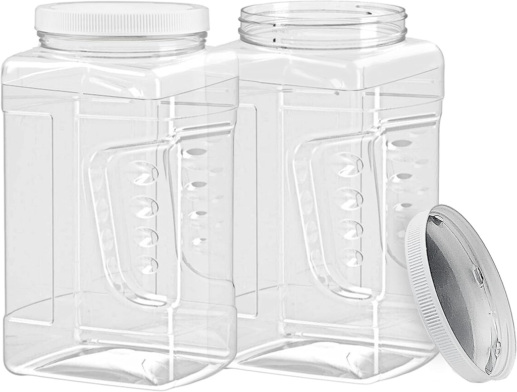 ljdeals 1 Gallon Clear Plastic Storage Containers Grip Jars, Wide Mouth Square Canisters, Pack of 2, BPA Free, Food Safe, Made in USA