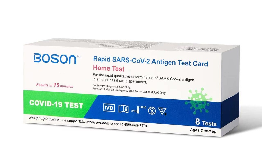BOSON Rapid SARS-CoV-2 Antigen Test Card, FDA EUA Authorized OTC at-Home Self test, Results in 15 Minutes, Convenient and Comfortable to use 8 Tests